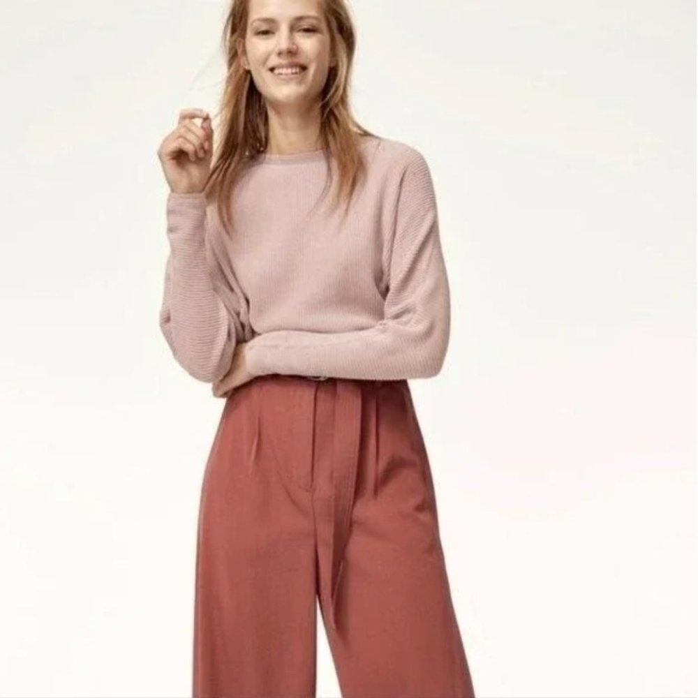 NWT Aritzia Wilfred Coline Linen Blend Crop Top Ribbed Sweater Dusty Pink